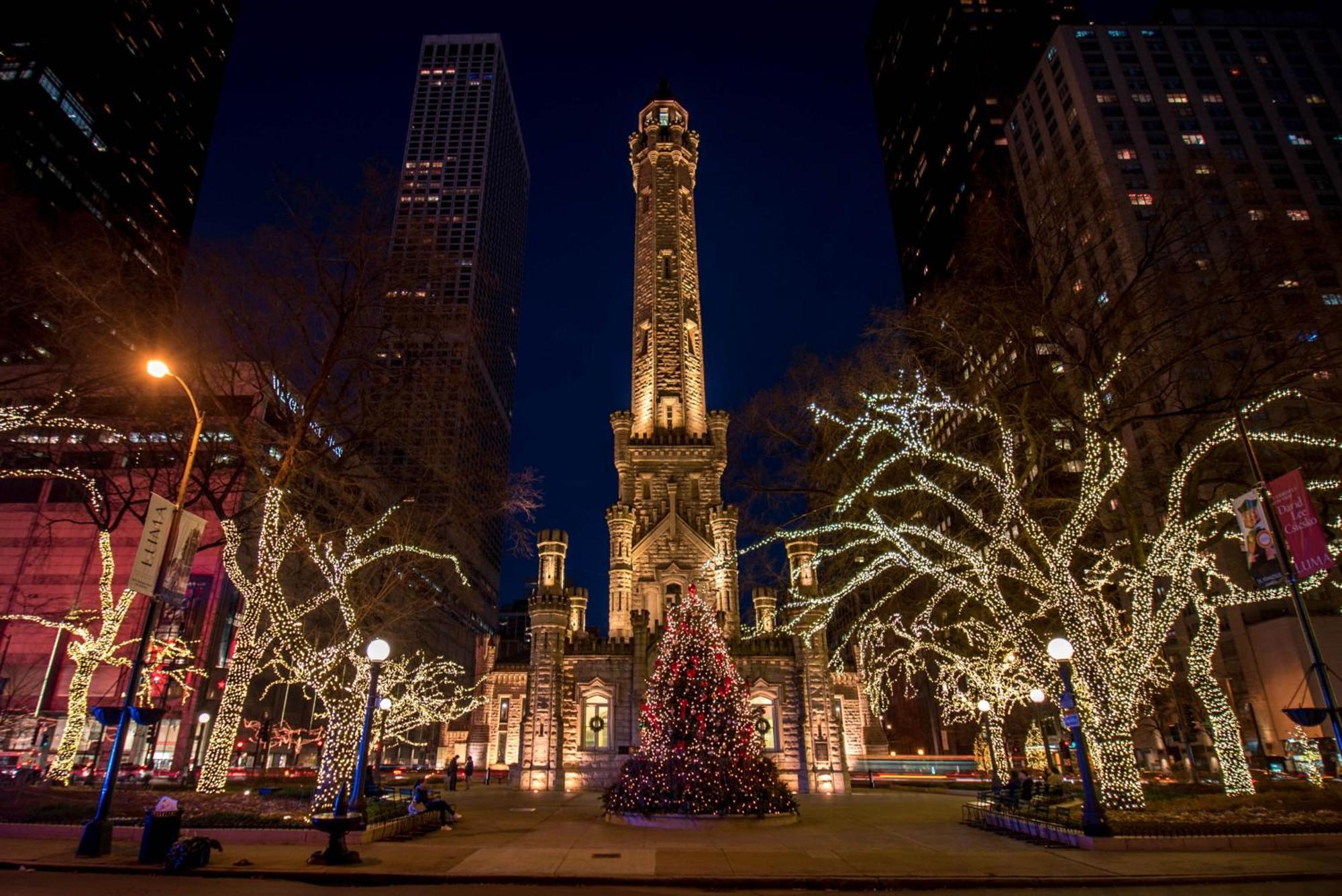 Sofitel Chicago Magnificent Mile Hotel Екстериор снимка The Chicago Water Tower at Christmas
